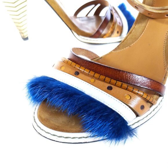 Vintage FENDI SHOES 36.5 Fur & Leather Ankle Wrap Sandal Size 6.5 - Picture 4 of 11